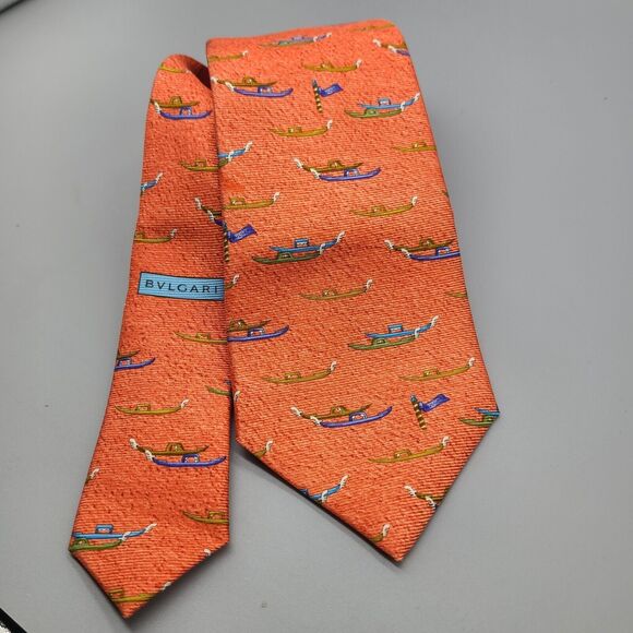 BVLGARI Other - BVLGARI BULGARI Neck Tie. Venice Gondolas On Red Silk 7 Fold  Made In Italy